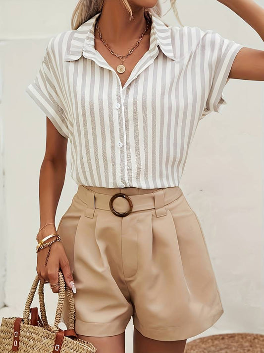Old Money Casual Summer Elegant  Striped Button Front Shirt