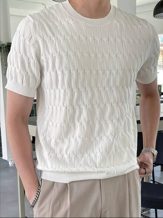 Men's Solid Knit Crew Neck Geometric Graphic Pattern T-Shirt