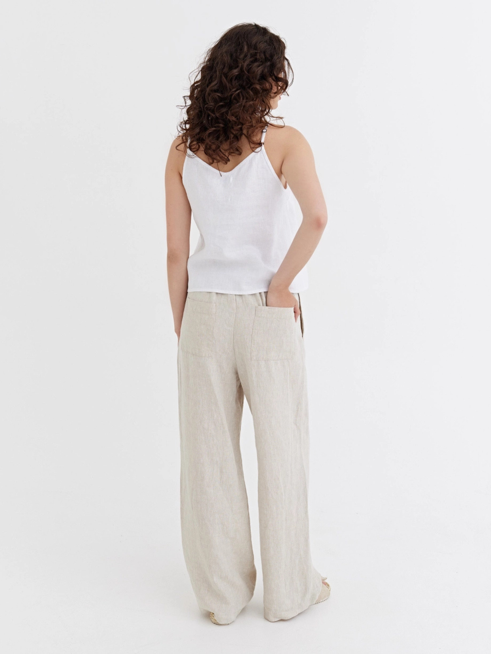 【BAON】Carton Linen Banding Wide Pants Old Money Classic Breathable Linen Structured Pants – BLENIN