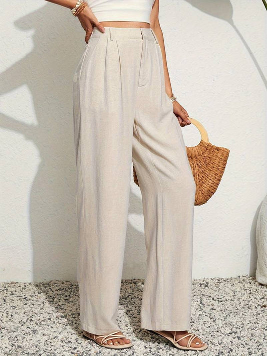 Old Money Loose Solid Color Pleated Straight Leg Pants
