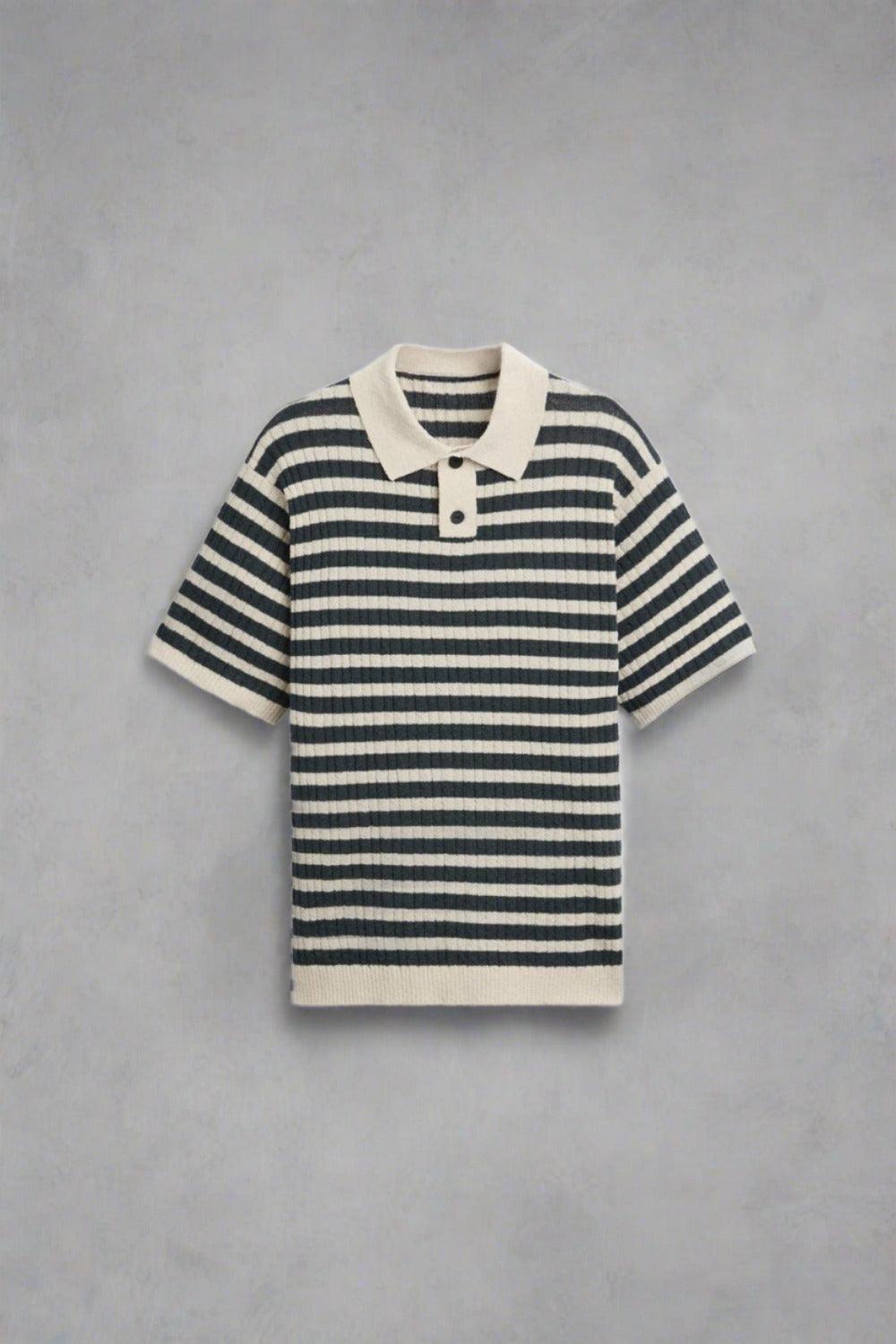 Old Money Knitted Striped Heavy Polo T-Shirt - BLENIN - Old Money Elegant Clothing Brand