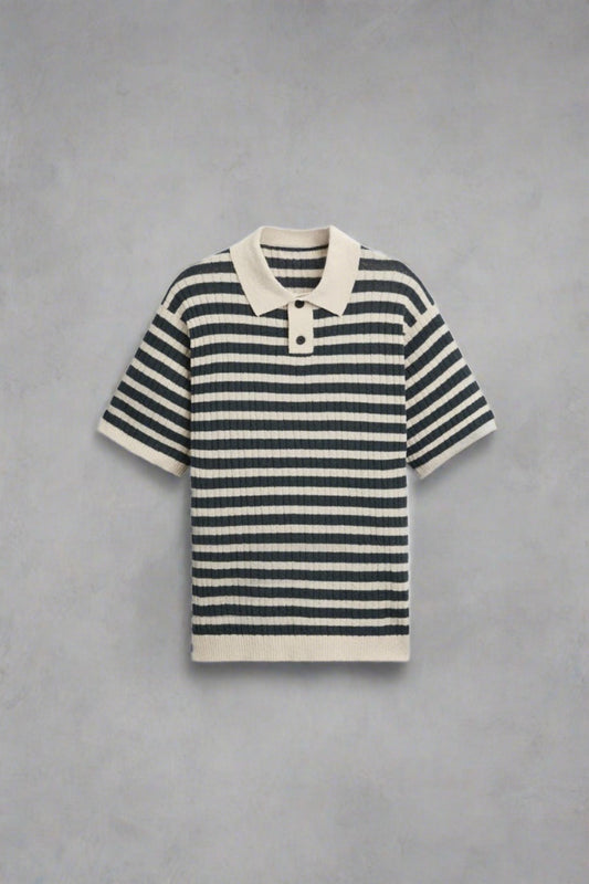 Old Money Knitted Striped Heavy Polo T-Shirt