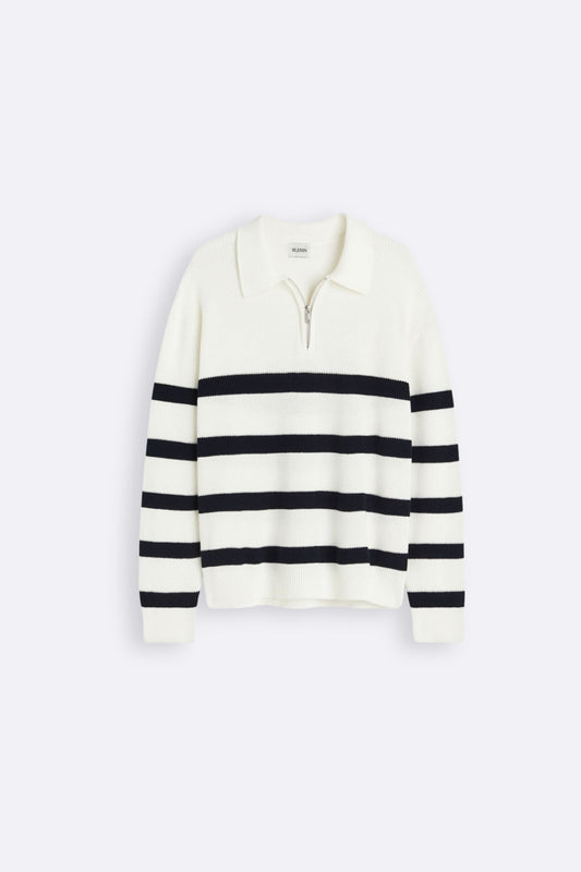 Old Money Striped Quater Zip Woolen Sweater