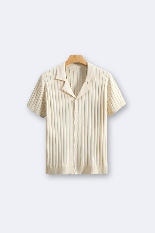 Old Money Classic Ribbed Short Sleeve Lapel Collar Knitted  Shirt