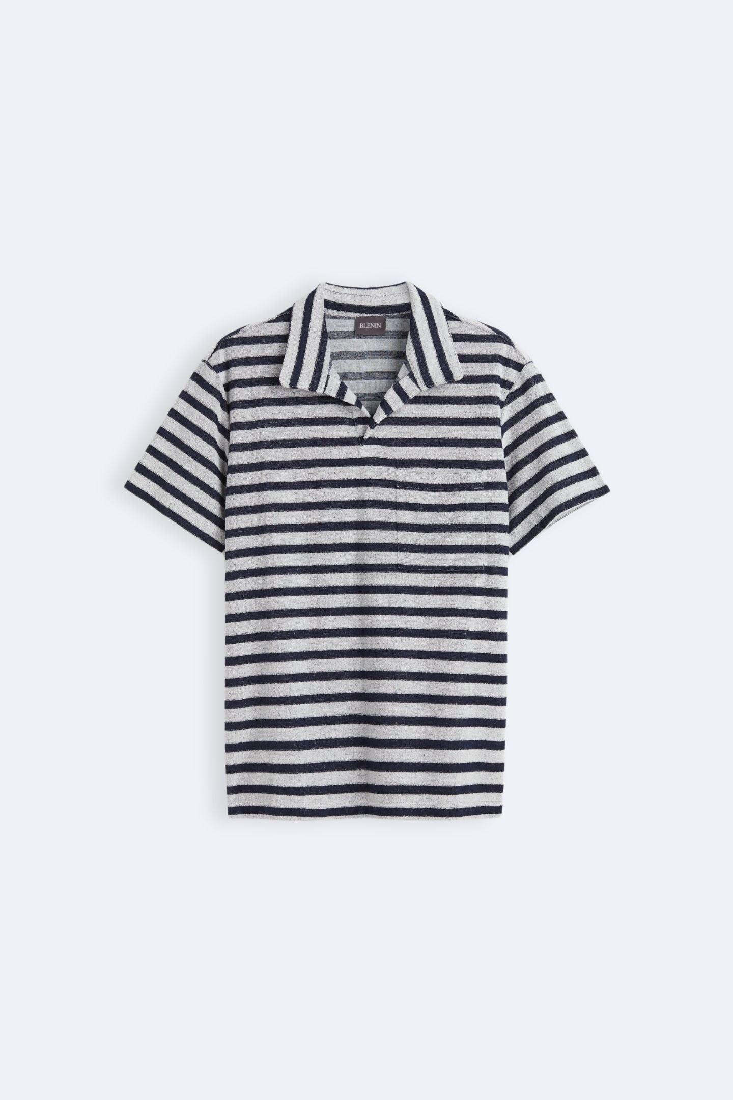 Old Money Navy Frote Striped Light T-Shirt - BLENIN - Old Money Elegant Clothing Brand