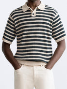 Old Money Knitted Striped Heavy Polo T-Shirt - BLENIN - Old Money Elegant Clothing Brand