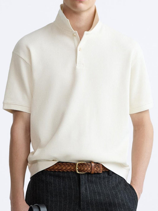 Old Money Textured Button Polo T-Shirt