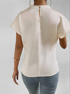 Old Money Plain Premium Solid Pleated Mock Neck Blouse - BLENIN - Old Money Elegant Clothing Brand