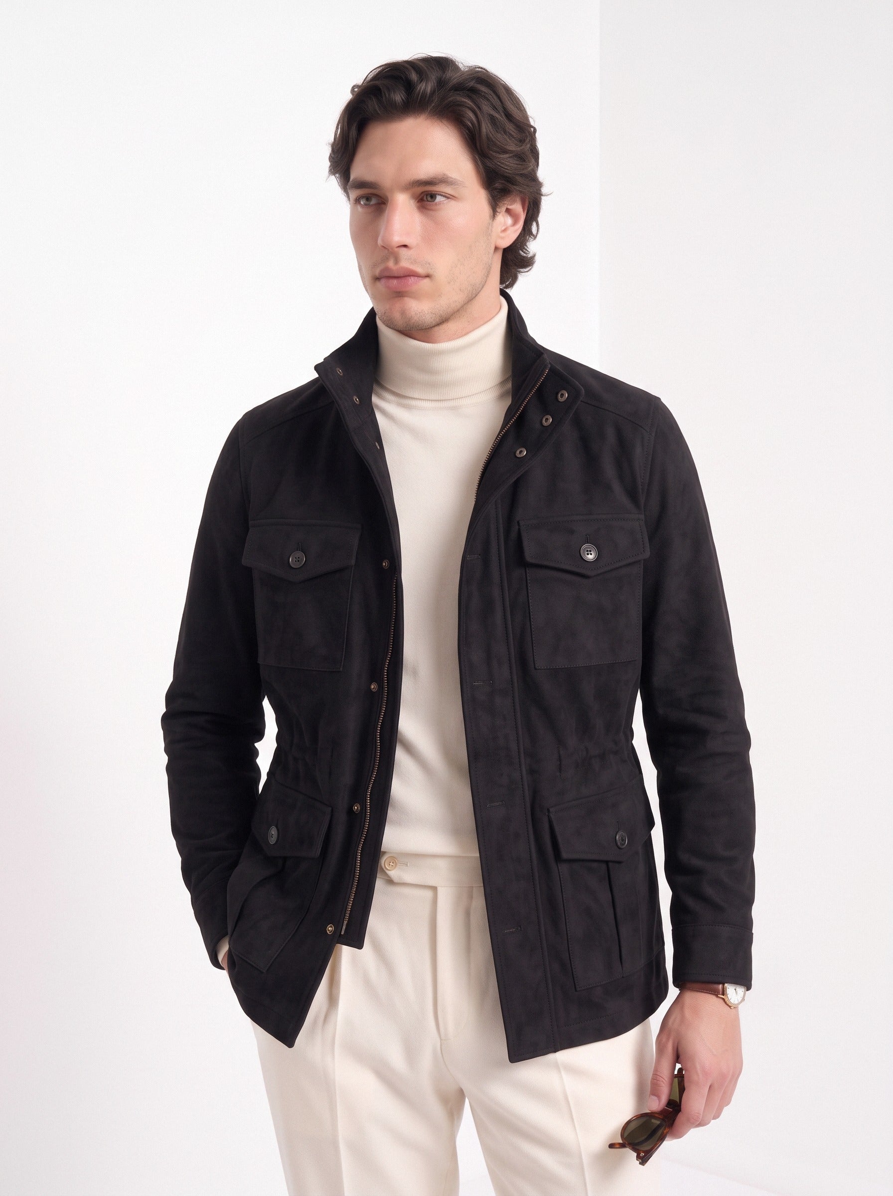 BLENIN men's brushed field jacket in black, upper body