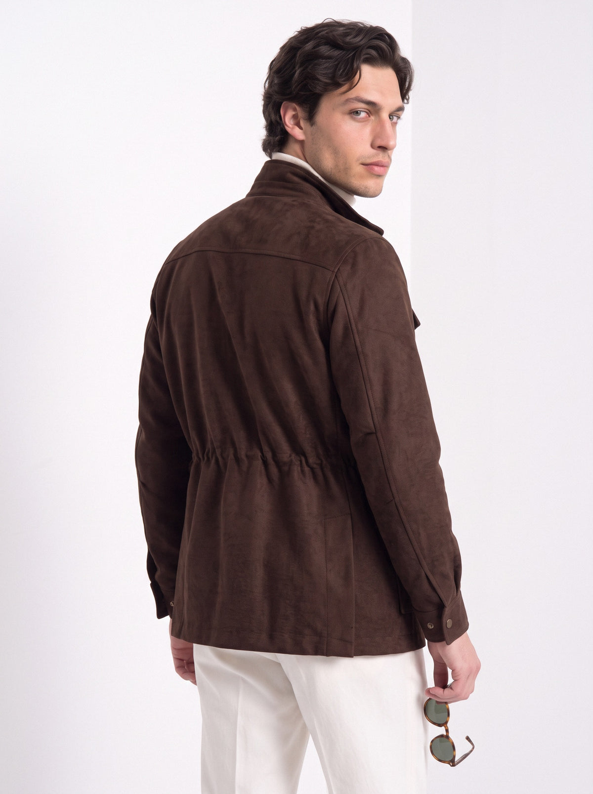 BLENIN men's brushed field jacket in chocolate, back view