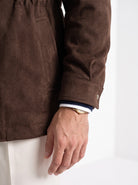 BLENIN men's brushed field jacket in chocolate, sleeve and cuff close-up