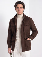 BLENIN men's brushed field jacket in chocolate, front portrait