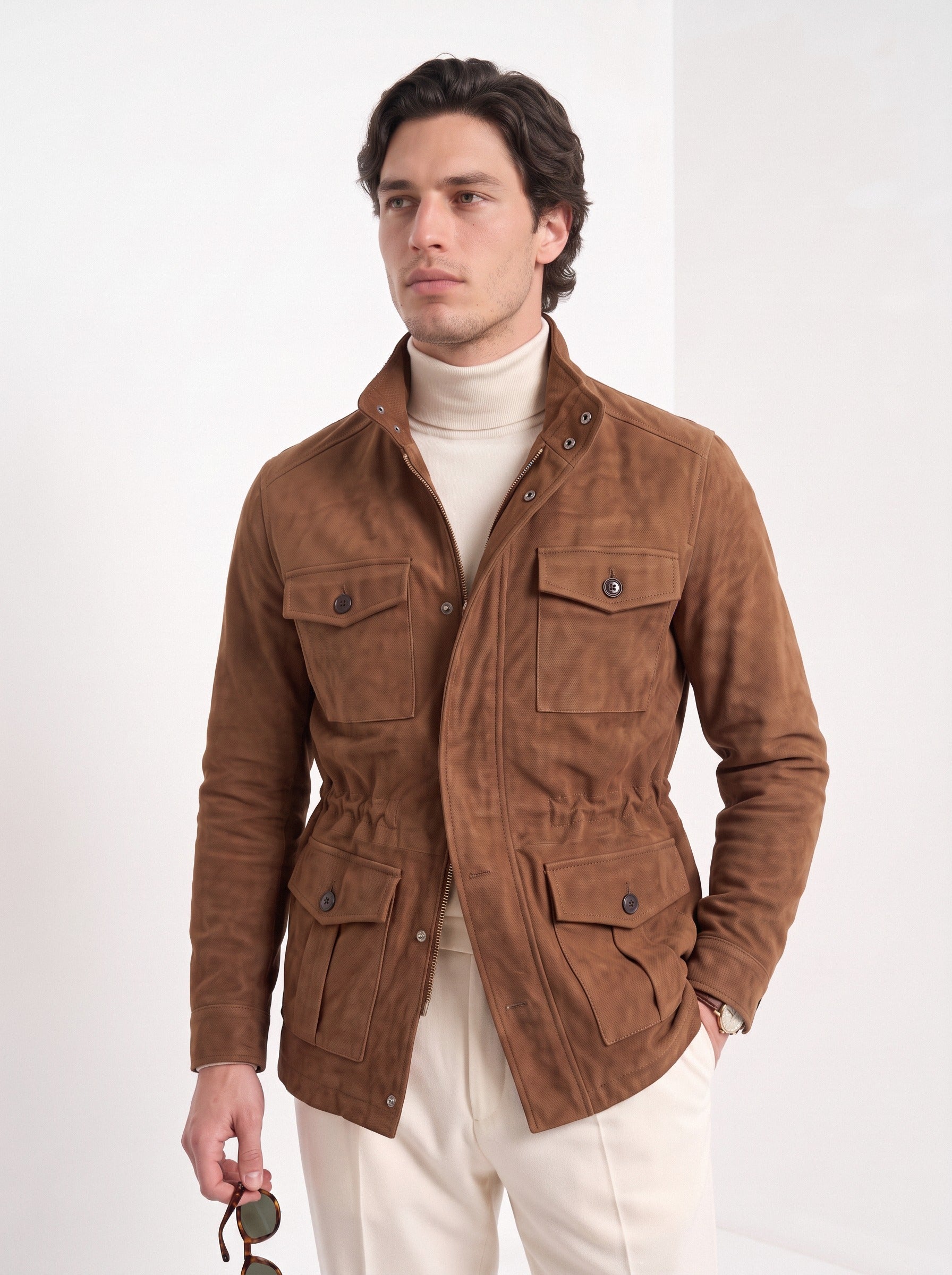 BLENIN men's brushed field jacket in tobacco, upper body