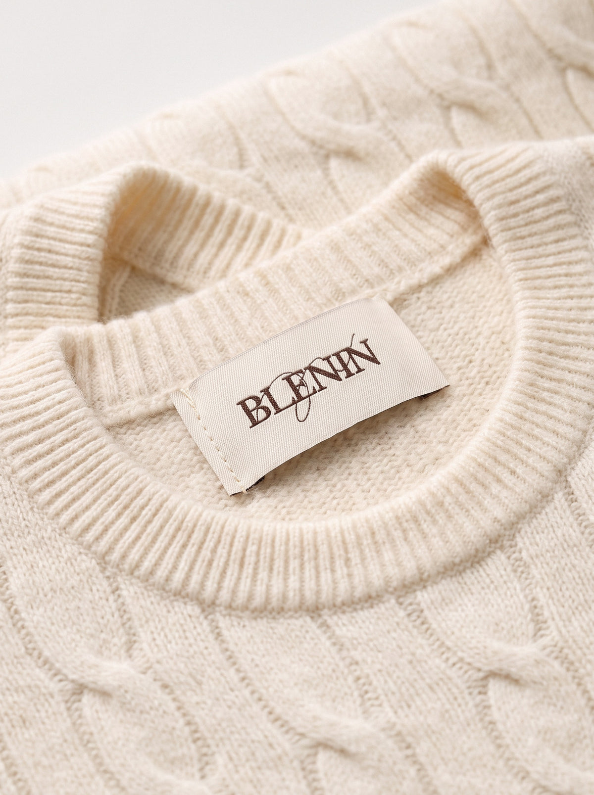 Men's cashmere cable knit T-shirt in cream, BLENIN label