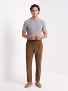 Men's cashmere cable knit T-shirt in grey, full-length
