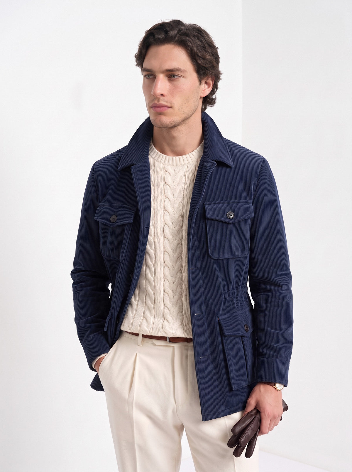 BLENIN men's corduroy field jacket in navy, upper body