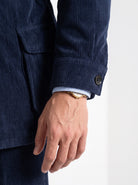 BLENIN men's corduroy field jacket in navy, sleeve and cuff close-up