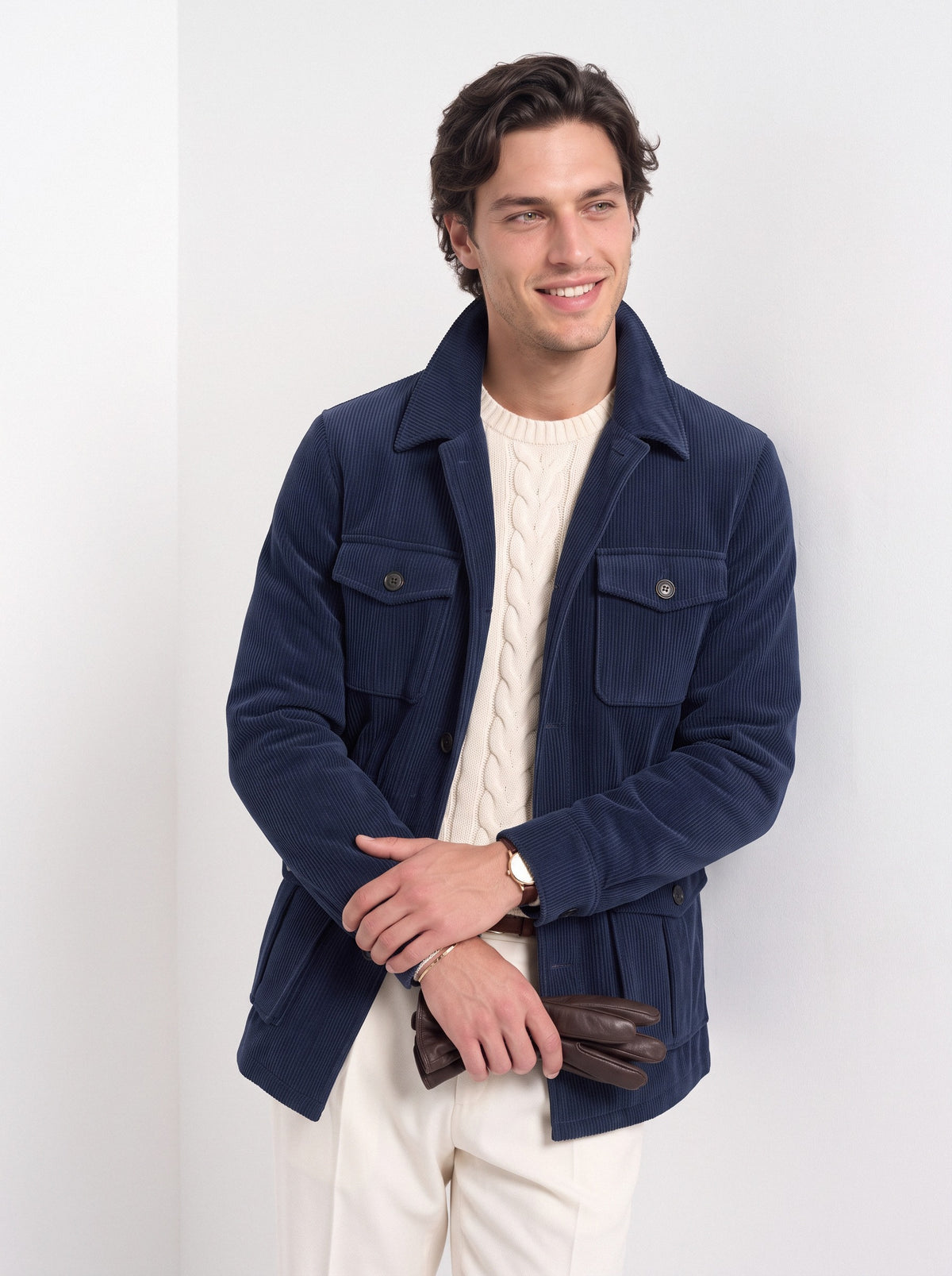 BLENIN men's corduroy field jacket in navy, styled