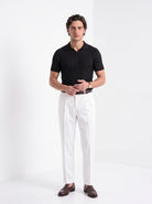Men's diamond knit polo in black, full-length