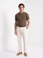 Men's cotton knitted polo shirt in brown, full-length