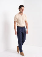 Men's cotton knitted polo shirt in cream, full-length