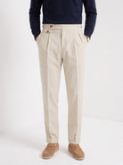 Men's high waisted trousers in beige, front portrait