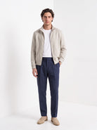 Men's linen blend zip jacket in stone, full-length