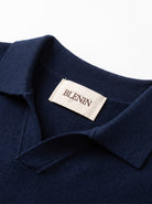 Men's cashmere long sleeve knitted polo in navy, BLENIN label