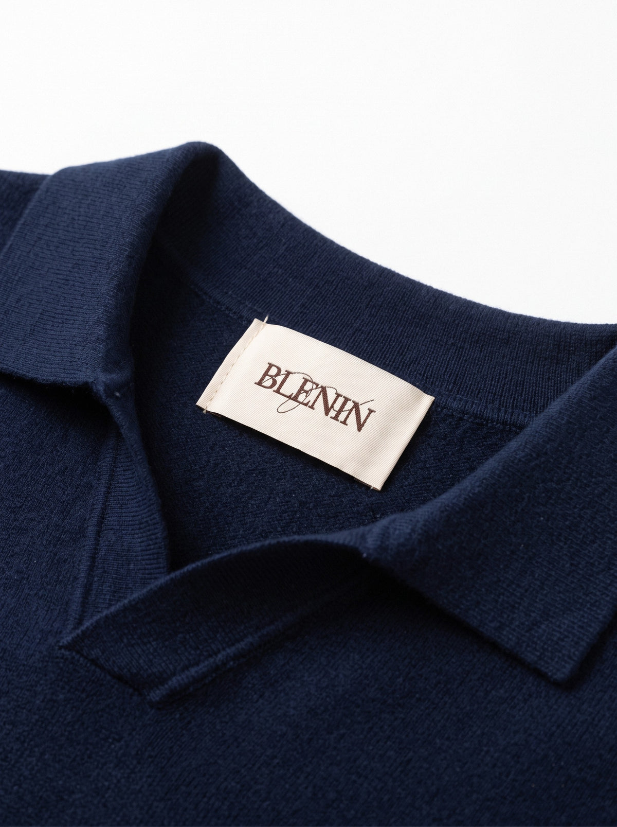 Men's cashmere long sleeve knitted polo in navy, BLENIN label