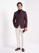 BLENIN men's mandarin collar wool blend jacket in burgundy, full-length look