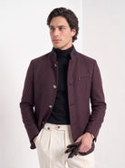 BLENIN men's mandarin collar wool blend jacket in burgundy, upper body