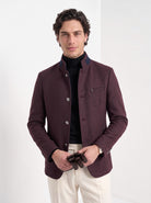 BLENIN men's mandarin collar wool blend jacket in burgundy, front portrait