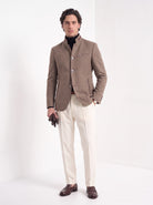 BLENIN men's mandarin collar wool blend jacket in camel, full-length look