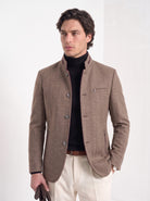 BLENIN men's mandarin collar wool blend jacket in camel, upper body