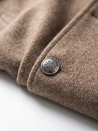 BLENIN men's mandarin collar wool blend jacket in camel, fabric close-up