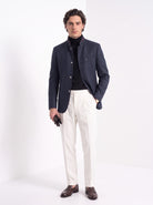 BLENIN men's mandarin collar wool blend jacket in navy, full-length look