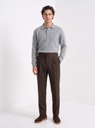 Men's pleated Gurkha trousers in brown, full-length