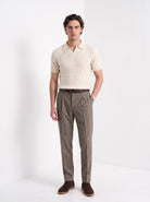 Men's cashmere knitted polo shirt in cream, full-length