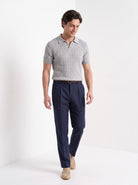 Men's cashmere knitted polo shirt in grey, full-length