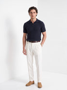 Men's cashmere knitted polo shirt in navy, full-length
