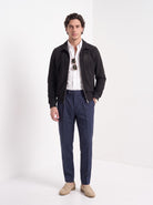 BLENIN men's suede-look harrington jacket in black, full-length look