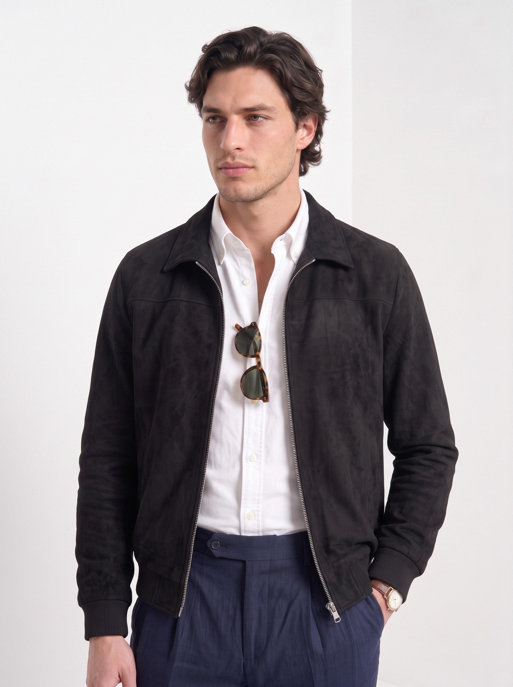 BLENIN men's suede-look harrington jacket in black, upper body