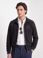 BLENIN men's suede-look harrington jacket in black, upper body