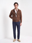 BLENIN men's suede-look harrington jacket in brown, full-length look