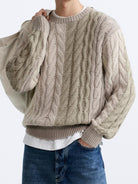 Old Money Cable Knit Block O-Neck Sweater - BLENIN - Old Money Elegant Clothing Brand