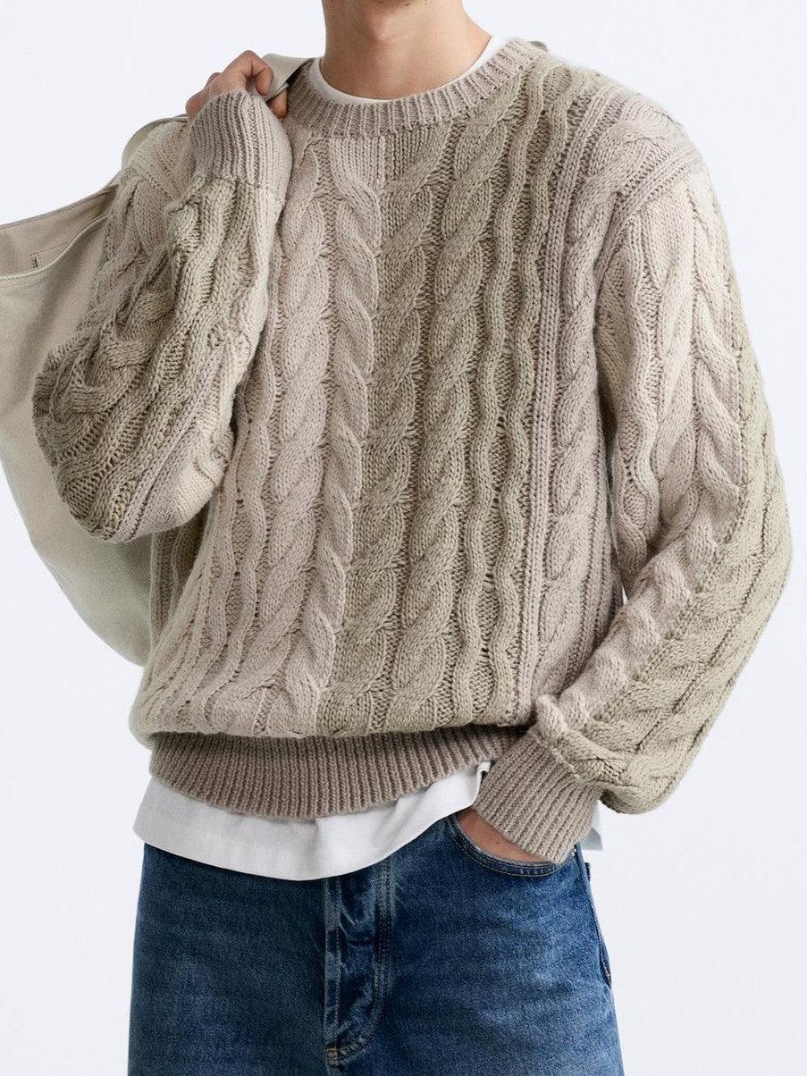 Old Money Cable Knit Block O-Neck Sweater - BLENIN - Old Money Elegant Clothing Brand