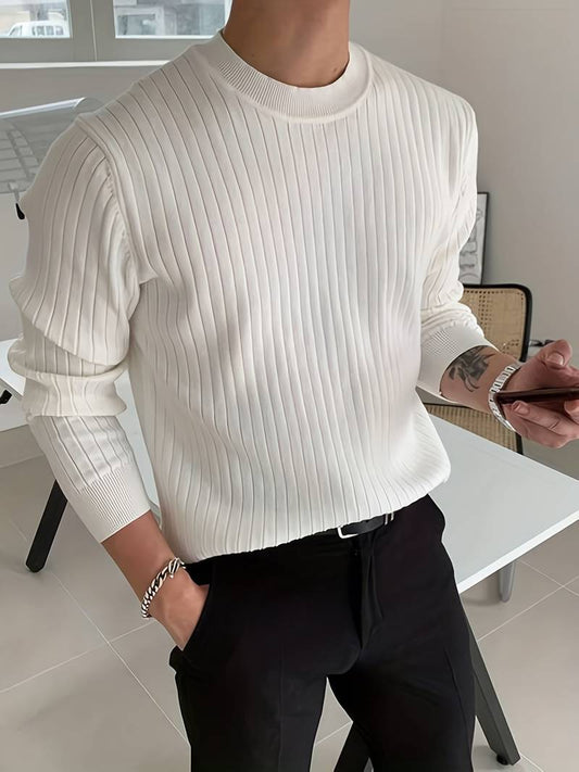 Old Money Men's Ribbed Long Sleeve Solid Knitted Sweater