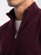 Men's quarter zip sweater in burgundy