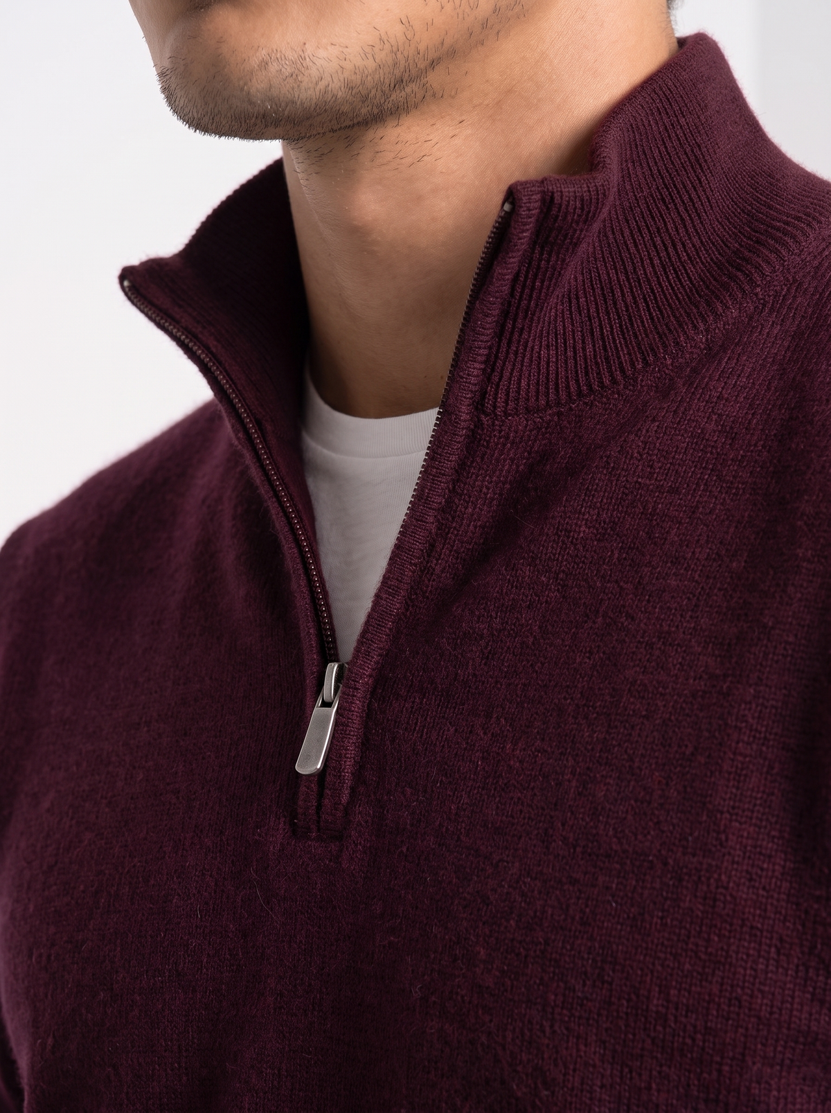 Men's quarter zip sweater in burgundy