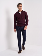 Men's quarter zip sweater in burgundy